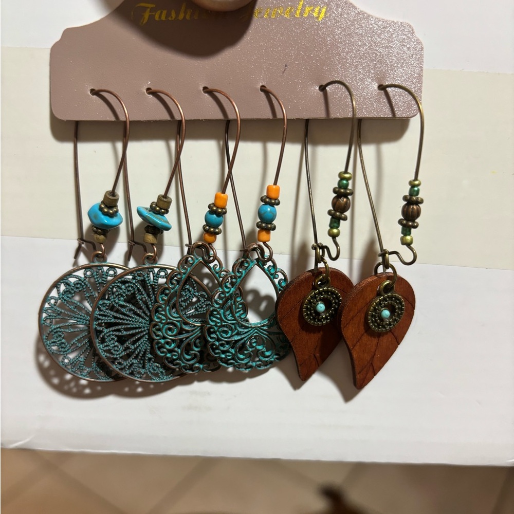 3 pair bohemian dangle earrings